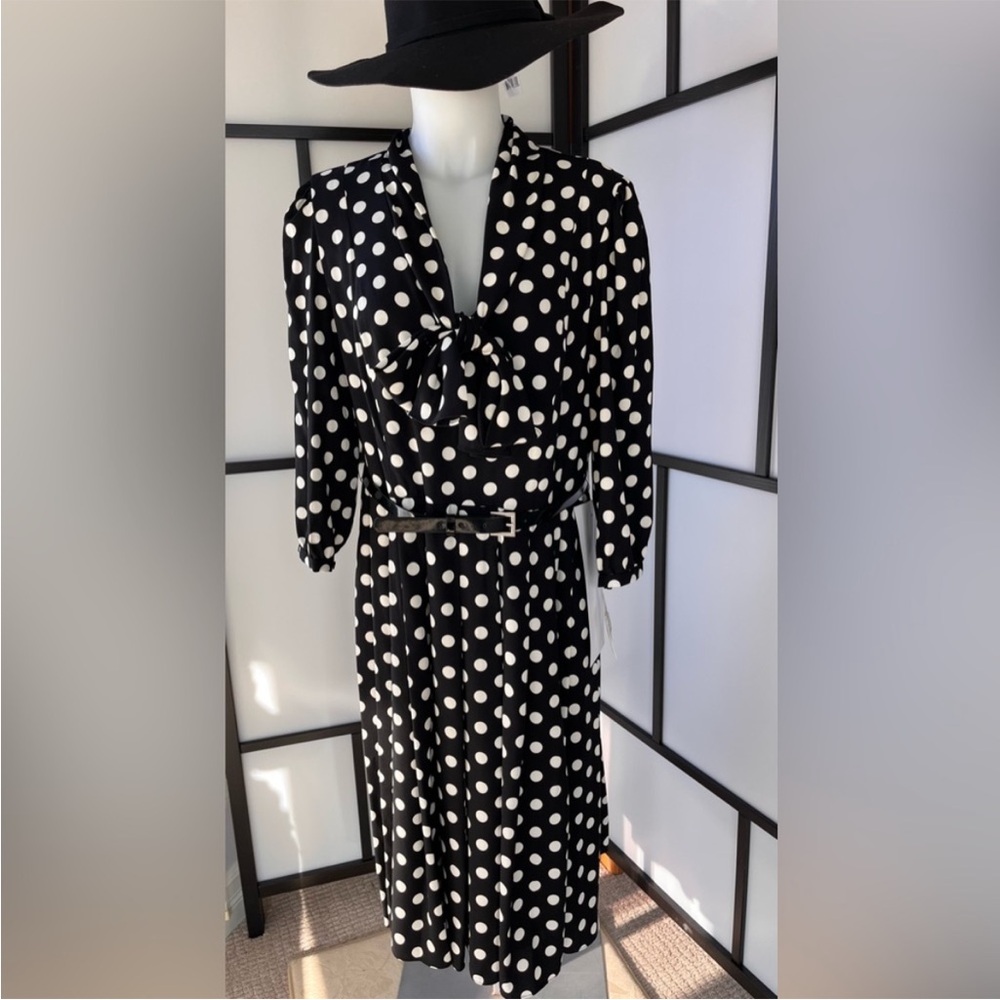 Ann Klein Polka Dot Neck Tie Dress